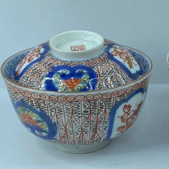 Japanese Tableware Old Imari Lid Bowl 16 geometric pattern with Flying dragon